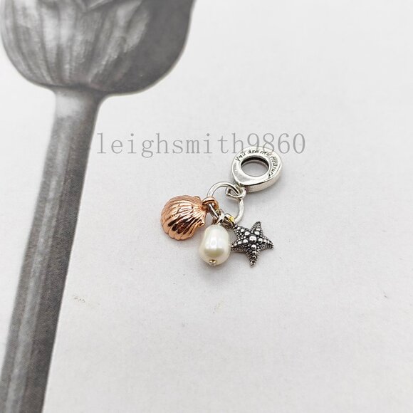 Pandora Freshwater Cultured Pearl, Starfish & Shell Triple Dangle Charm - Picture 2 of 3